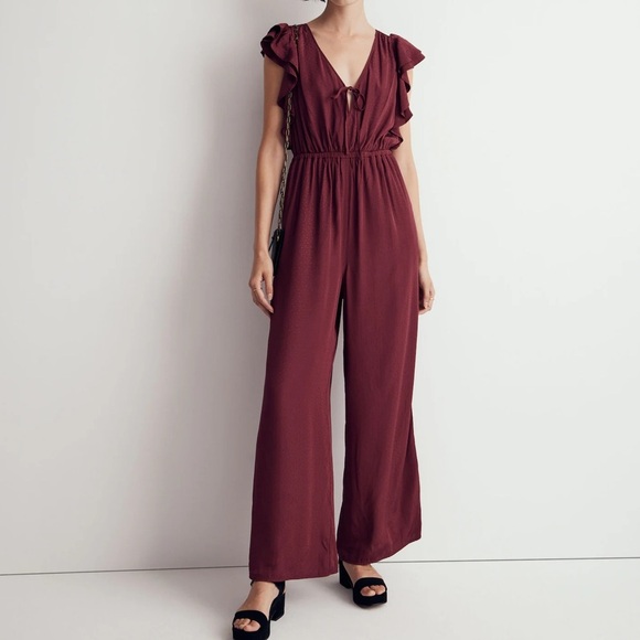 MADEWELL Jacquard Deep-V Ruffled Jumpsuit Size Medium